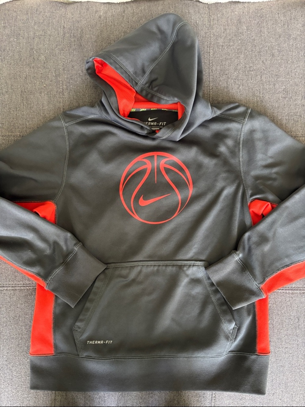 Nike Charcoal & Orange Basketball Logo Therma-Fit Hoodie